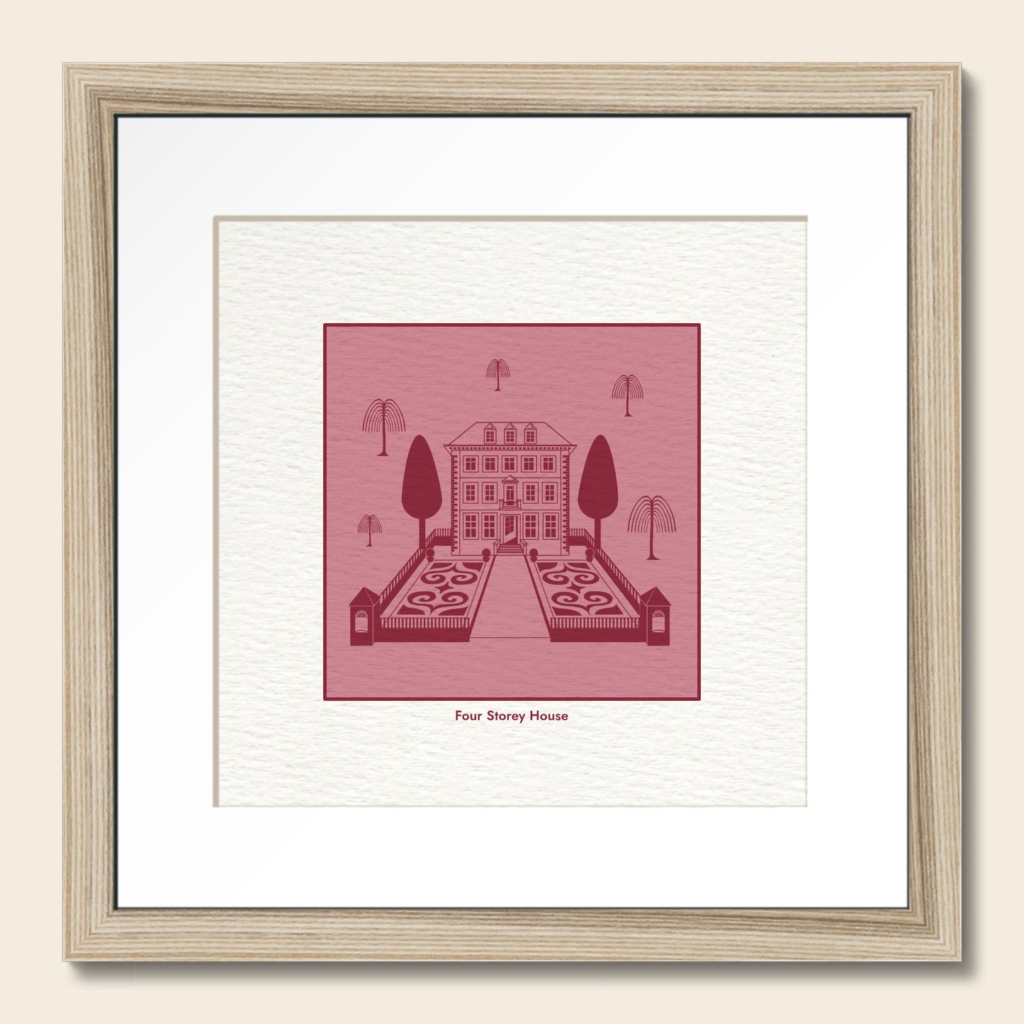 Framed Art Print - Broadstone House in Blancmange & Strawberry
