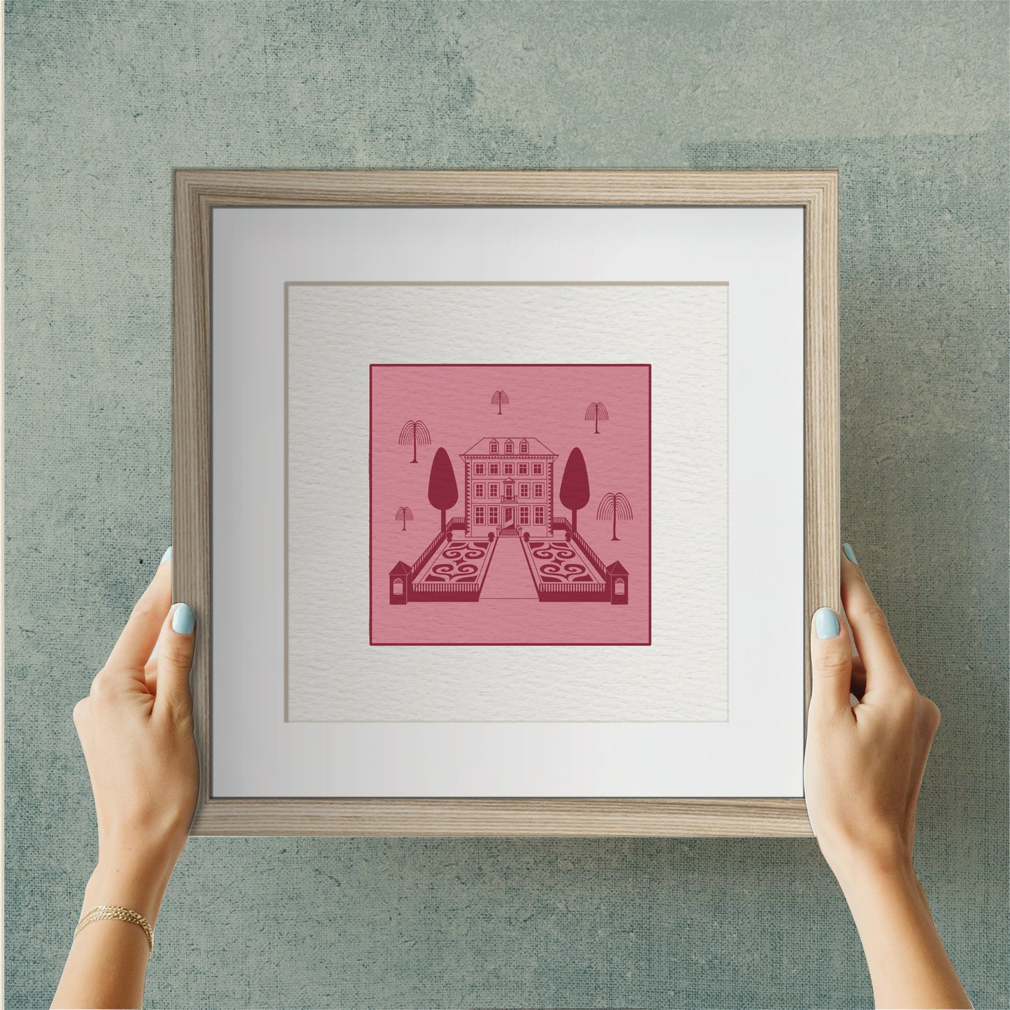 Framed Art Print - Broadstone House in Blancmange & Strawberry