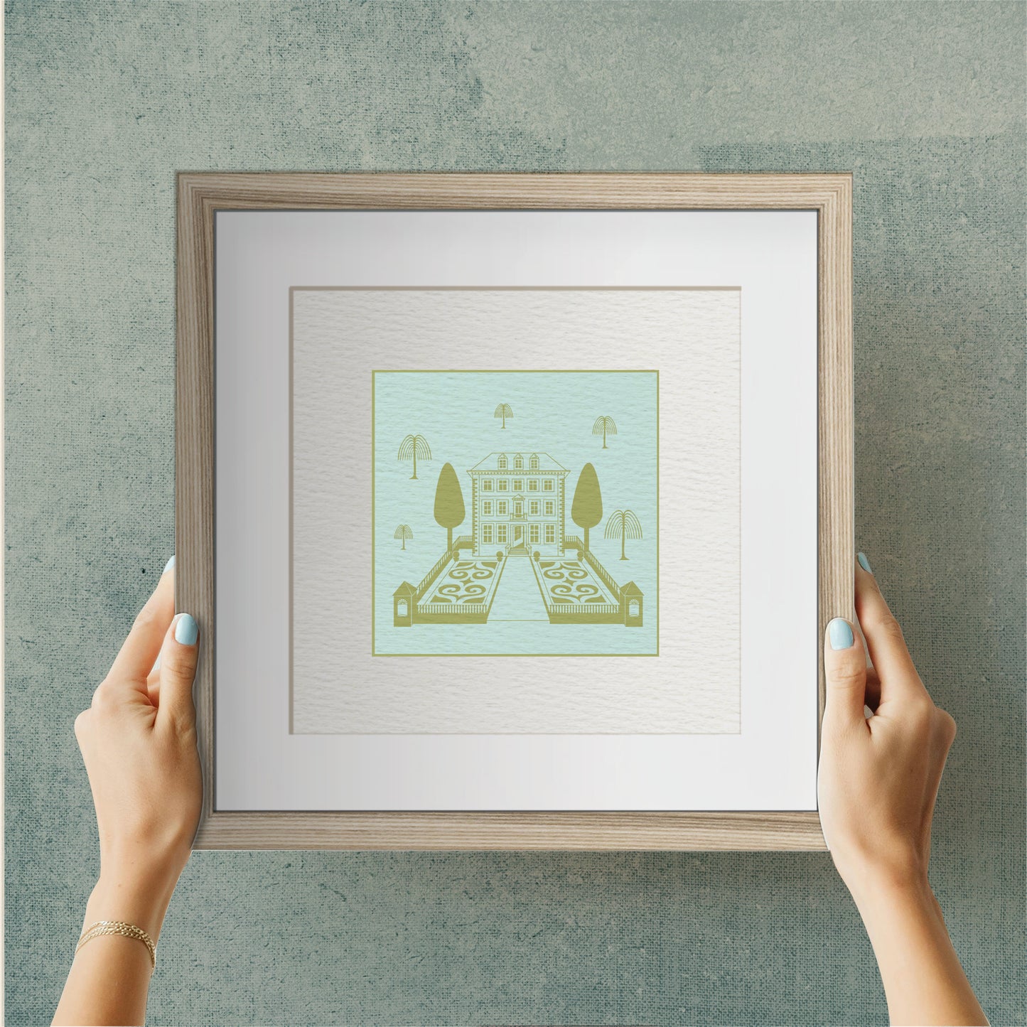 Framed Art Print - Broadstone House in Powder & Pea
